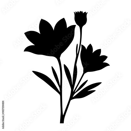 Wallpaper Mural Silhouette of floral design on white background, nature symbolism Torontodigital.ca