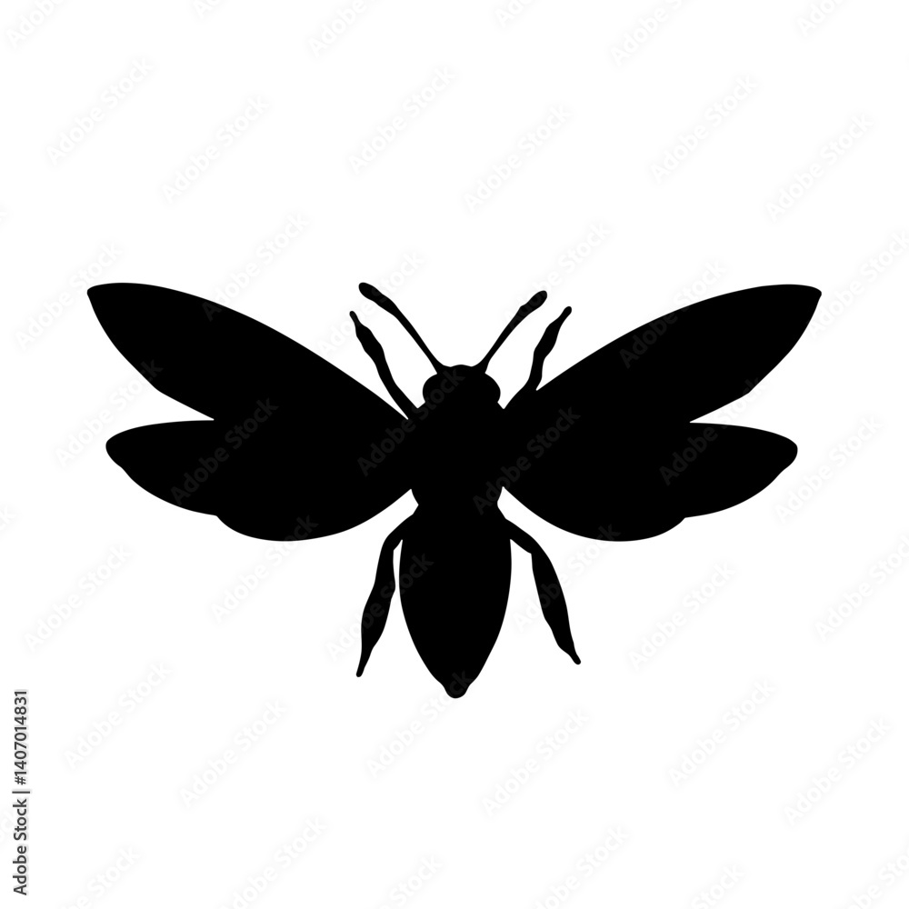Bee silhouette in black and white on white background, nature symbolism Bee silhouette in black and white on white background, nature symbolism