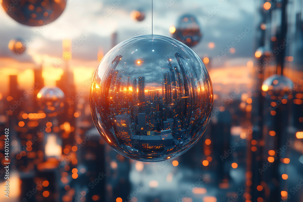 High tech futuristic metropolis with glowing skyscrapers enclosed in protective transparent domes, advanced sci fi city, Generative AI High tech futuristic metropolis with glowing skyscrapers enclosed in protective transparent domes, advanced sci fi city, Generative AI