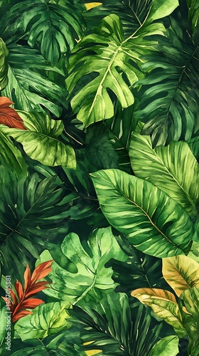 Wallpaper Mural Tropical Leaves Phone Wallpaper  Lush Green Leaves with Red & Yellow Accents | Vibrant Mobile Background

 Torontodigital.ca