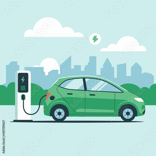 Electric Car Charging in Eco-Friendly City