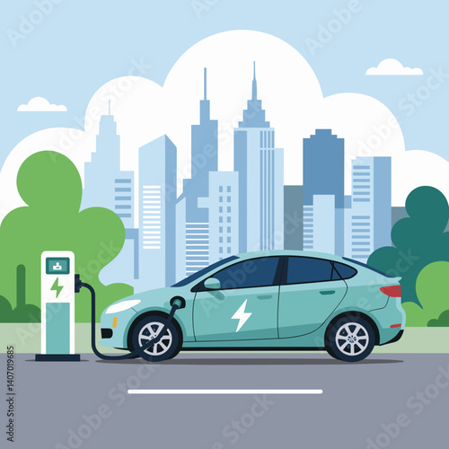 Electric Car Charging in Eco-Friendly City