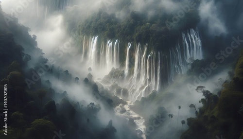 Fog Waterfalls – Thick fog flowing down cliffs like waterfalls