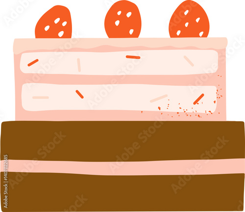 Party Cake with Abstract Strawberry Toppings Vector Illustration