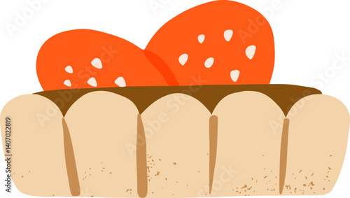 tart with strawberries and chocolate whipped custard cream. Tasty dessert, confection sweet pastry.