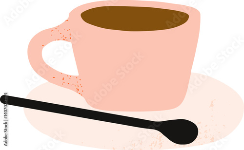 Cafe element espresso cup coffee mug with plate and spoon simple drawing breakfast illustration