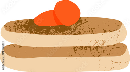 Hand drawn party food pile pancakes with berry toppings homemade breakfast dessert vector illustration.