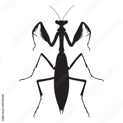 Camouflaged Mantis silhouette, a hidden forest assassin – Mantis illustration – Minimalist Mantis vector – Insect silhouette

