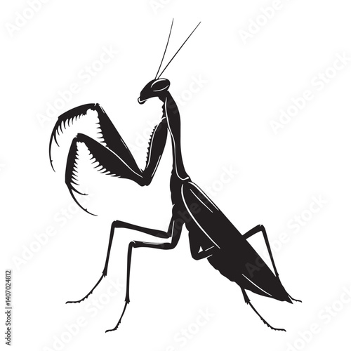 Lethal Mantis silhouette, waiting with patience and power – Mantis illustration – Minimalist Mantis vector – Insect silhouette

