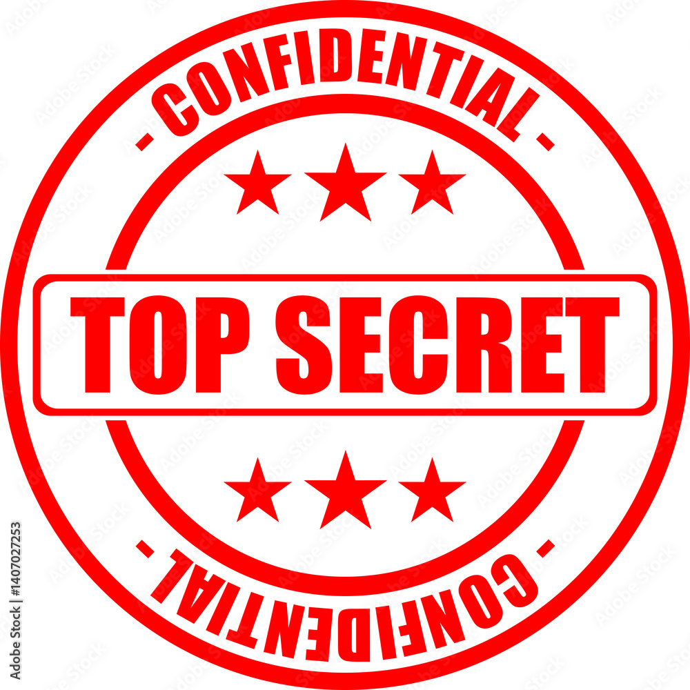 TOP SECRET CONFIDENCIAL stamp isolated on white, transparent, red color text seal