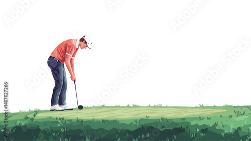 A stylized illustration depicting a golfer in the act of putting. The golfer is illustrated in a slightly impressionistic style with visible brushstrokes, appearing as a digital painting or