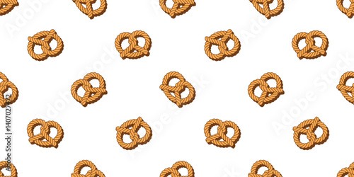 pretzel seamless pattern rope lasso cookie cartoon doodle vector snack bread tile background repeat wallpaper wrapping paper scarf isolated illustration design