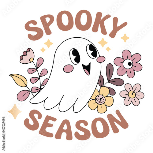 Cute Ghost Floral Spooky Season Design For Halloween Celebrations And Holiday Decor