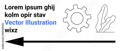 Gear, bold arrow, abstract leaf, and placeholder text combine modern styles. Ideal for technology, business, workflow, navigation, direction process and simple landing page