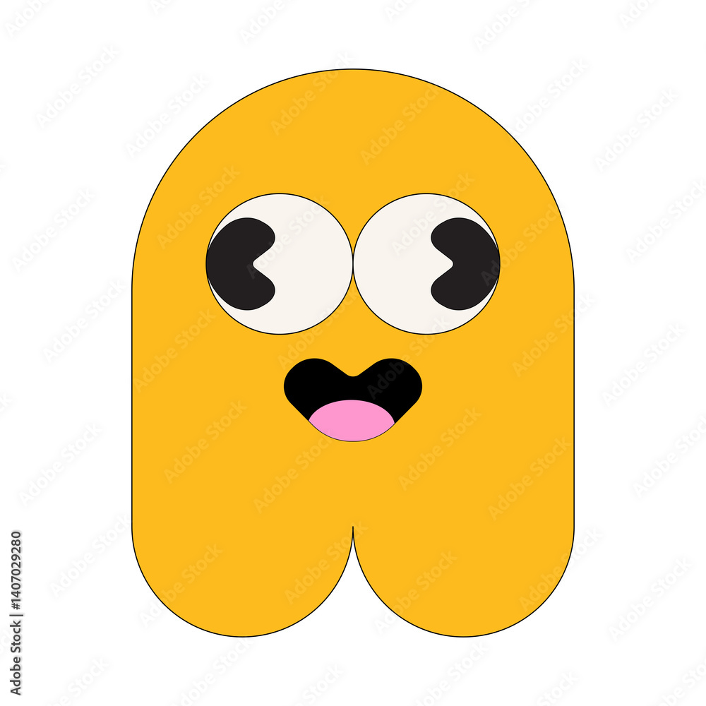 Orange double-loop cartoon character with silly happy expression Orange double-loop cartoon character with silly happy expression