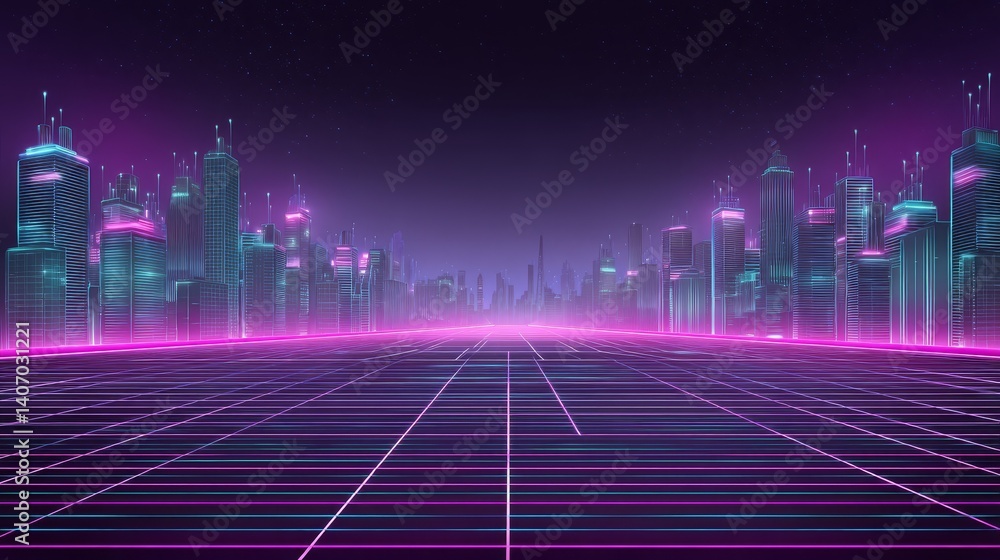 custom made wallpaper toronto digitalIlluminated futuristic cityscape, neon lights and glowing grids define a vibrant metropolis