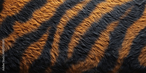Tiger skin texture with copy space. Close-up tiger pattern. Big Cat fur. Tiger stripes. Realistic tiger skin. Tiger design texture. Detailed tiger skin close-up. Wild Animal texture.