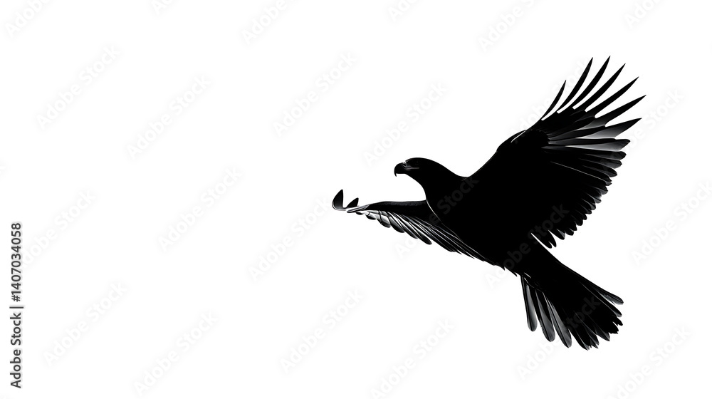 Obraz premium Black bird in flight against white background