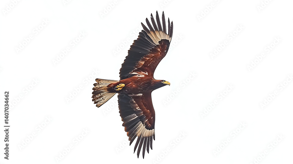 Obraz premium Soaring eagle in flight against a white background