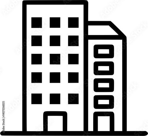 Condominium in outline icon style, House Structure theme.