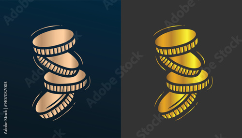Beautiful and attractive gold coin money logo vector image with black and white background
