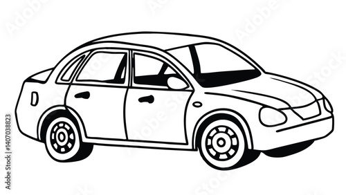 A hand drawn sketch of a classic car isolated on white background, showcasing its sleek design, rounded headlights, and elegant curves, perfect for coloring books or automotive themed projects