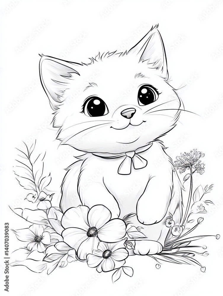 Obraz premium CAT OUTLINED IN SIMPLE LINES FOR COLORING