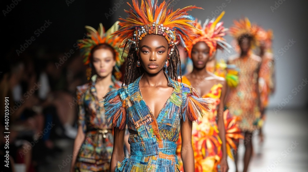 African Fashion Runway Show: Models in Vibrant Colorful Outfits African Fashion Runway Show: Models in Vibrant Colorful Outfits