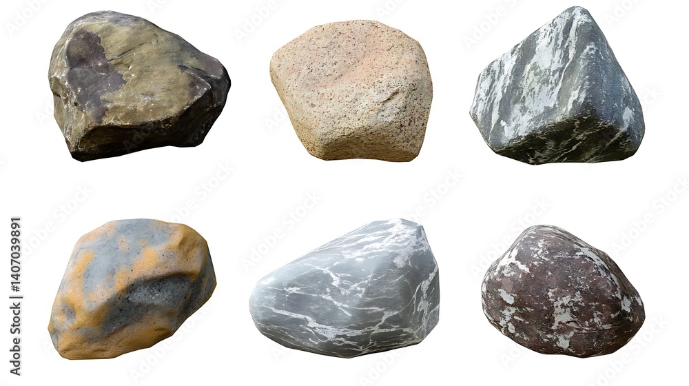 Isolated Collection Of Varied Decorative Stones On White Background Isolated Collection Of Varied Decorative Stones On White Background