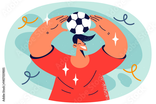 Smiling guy with football ball in hands