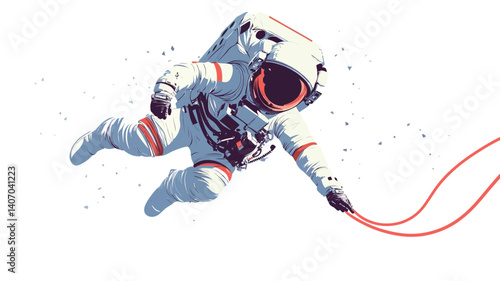 A vector illustration depicting an astronaut in a spacesuit floating in space. The astronaut is rendered in a stylized, graphic manner with bold lines and flat colors.