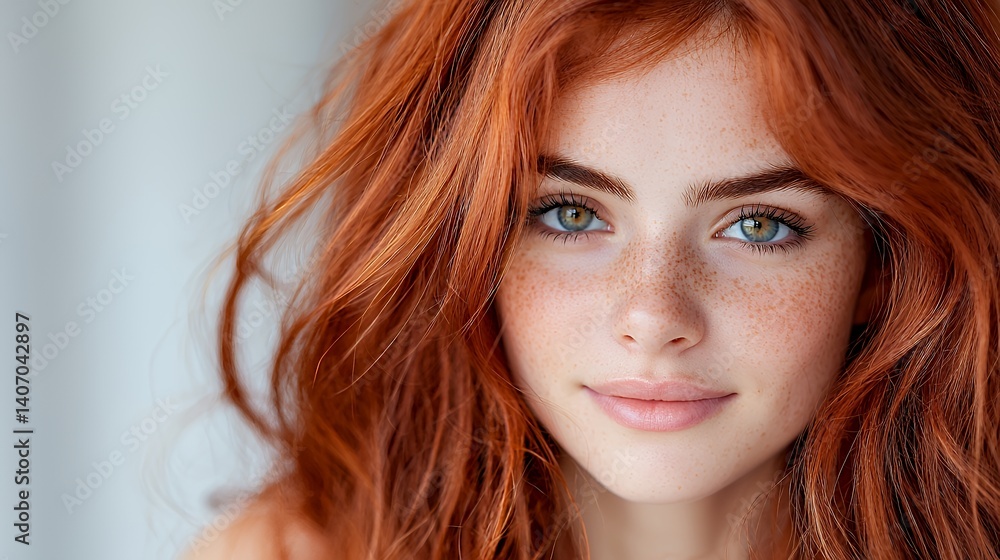 Naklejka premium Close up portrait of a redhead woman with freckles