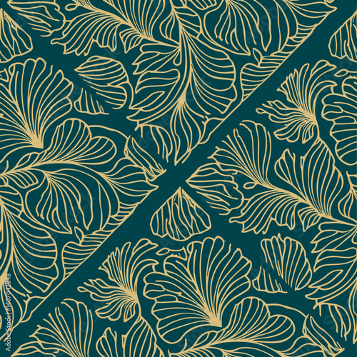 Illustration Abstrait Floral Végétal Dessin Réseau Veines Connexion Fleur Feuillage Illustration Noir et Or