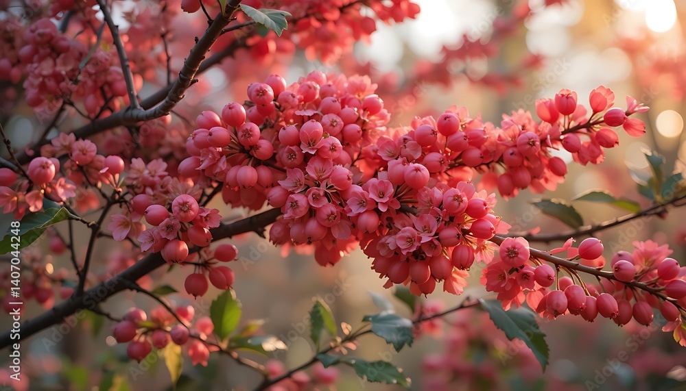 Pink Crabapple Blossoms: A Serene Sunset Scene Pink Crabapple Blossoms: A Serene Sunset Scene