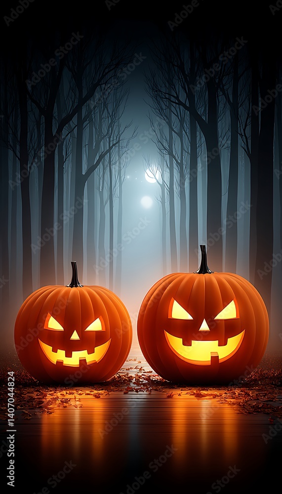 Obraz premium Halloween Jack-O'-Lanterns Forest