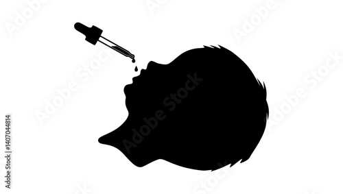 boy receiving polio vaccine, black isolated silhouette