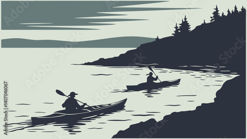 Silhouettes of kayaks on Lake Superior – Minnesota, USA
