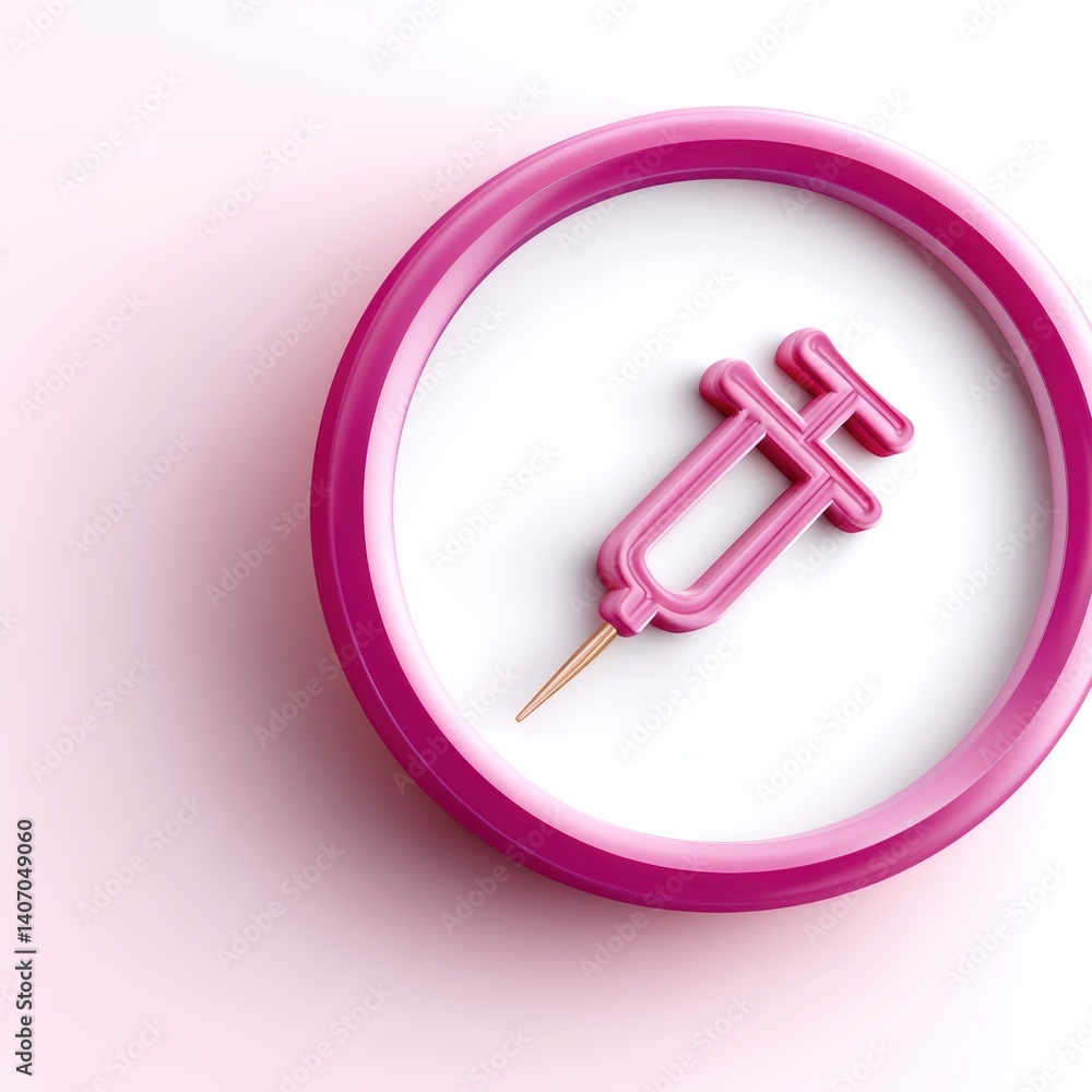 A vibrant pink syringe icon is displayed on a white circular background, emphasizing a modern and stylized design. A vibrant pink syringe icon is displayed on a white circular background, emphasizing a modern and stylized design.