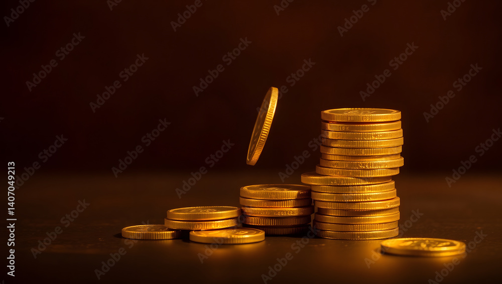 Crescent Stack of Gold Coins Wealth, Growth, and Financial Success