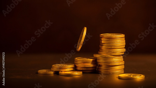 Obraz na płótnie Crescent Stack of Gold Coins Wealth, Growth, and Financial Success w salonie