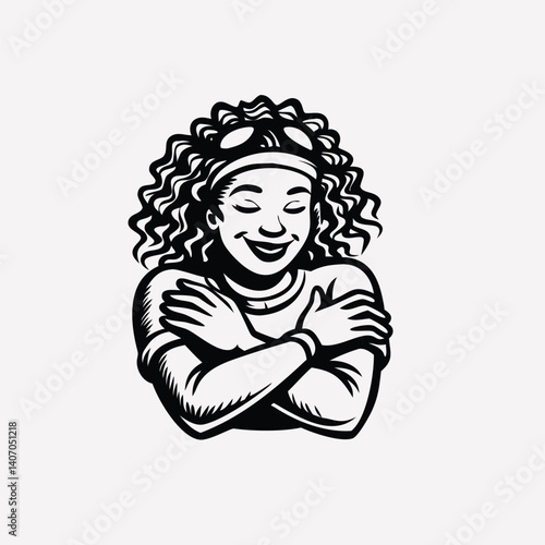 A heartwarming illustration of a person finding joy and comfort in self-embrace