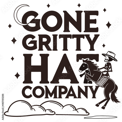 Gone Gritty Hat Company Logo Design Featuring Skeleton Horse Rider And Celestial Elements