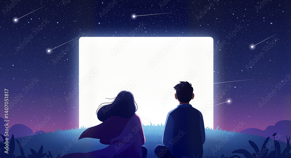 Obraz premium Couple watching movie under the stars for romantic blogs, date night promotions, and lifestyle websites