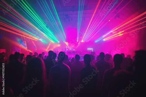 Wallpaper Mural A vibrant crowd enjoys a laser show at a concert, bathed in pink and green lights. Torontodigital.ca