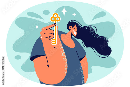 Smiling woman tenant with key in hands