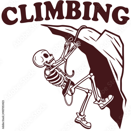 Skeleton Rock Climber Conquering Cliff With Ropes And Shoes For Adventure
