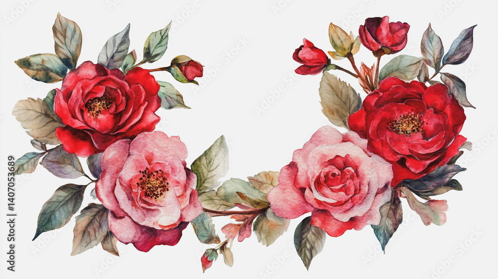 Fototapeta premium Elegant wedding invitation card background . Minimal hand painted watercolor botanical flowers texture template background. Design for wedding, vip cover, poster, rsvp moderncard.Valentine's Day