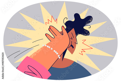 Woman give face slap to unhappy man