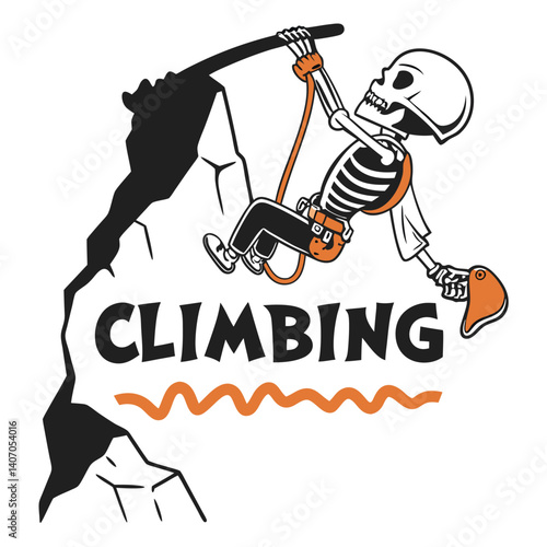 Skeleton Climbing Rock Wall Adventure Sport Vector Illustration Design