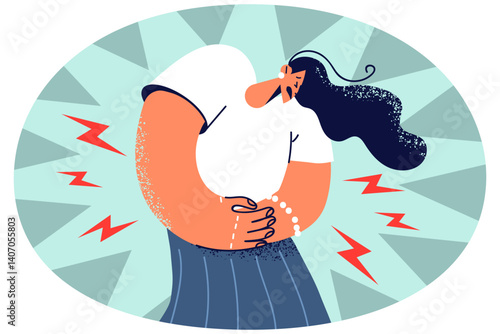 Unhealthy woman suffer from acute stomachache